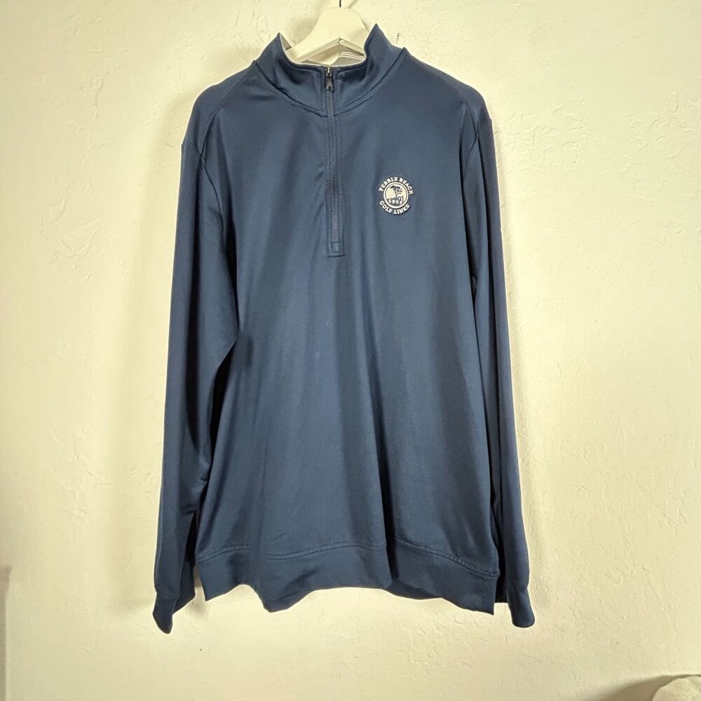 Adidas Mens Pebble Beach Golf Links Navy Blue Quarter-Zip Pullover Sweatshirt